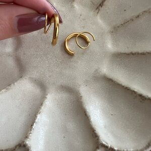 Gold Tone Minimalist Double Hoop Earrings
